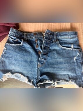 Abercrombie & Fitch Medium Blue Distressed High-Rise Denim Shorts
